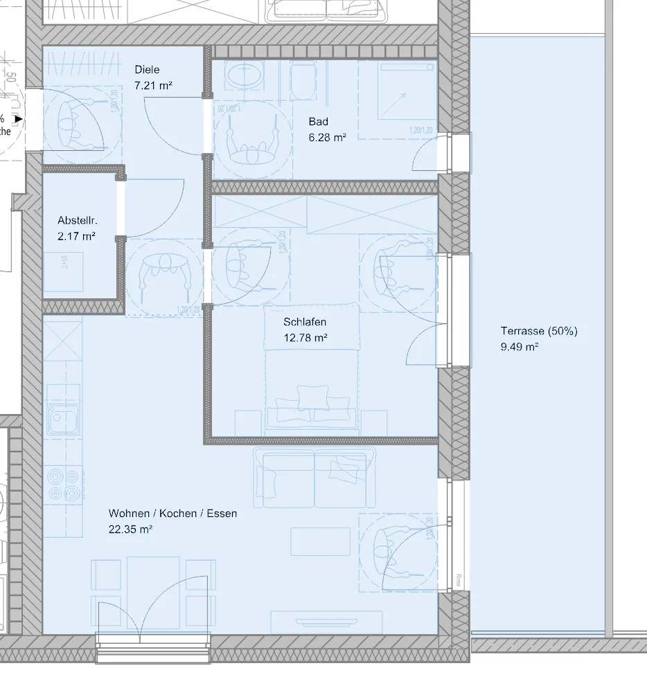 Originalgrundriss WHL 4.02 · Erdgeschoss: 2-Zimmer-Wohnung