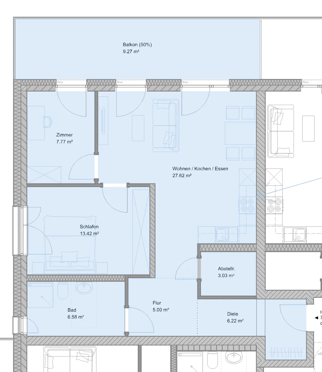 Originalgrundriss WHL 4.06 · Erdgeschoss: 3-Zimmer-Wohnung